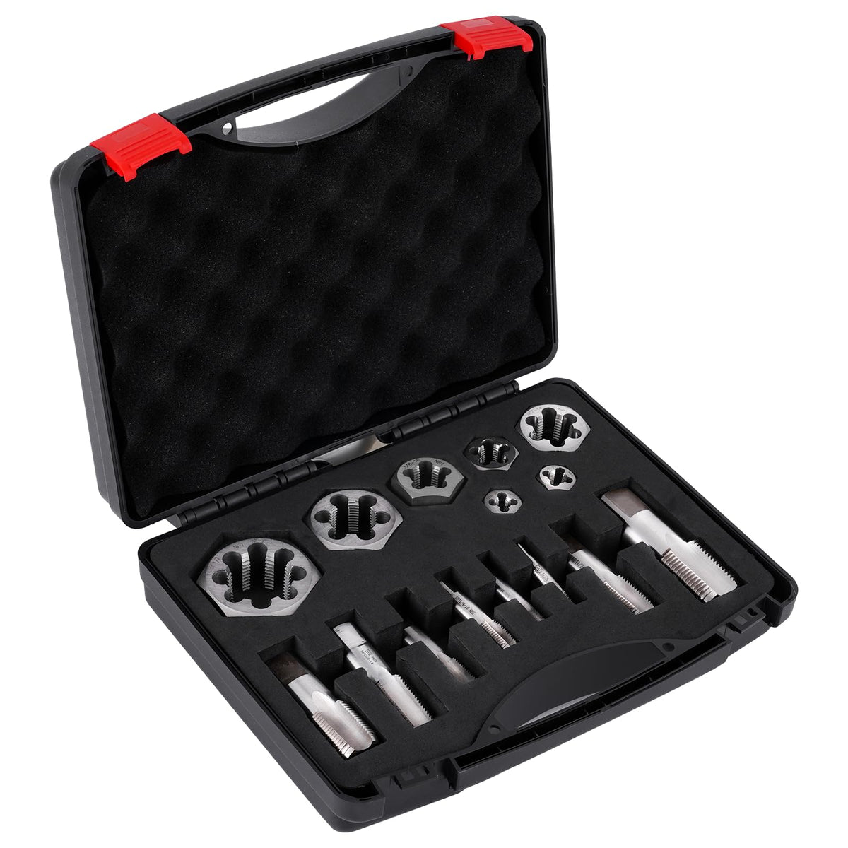 Consfly NPT Pipe Tap and Die Set, Hex Die Set 1/16", 1/8", 1/4", 3/8", 1/2", 3/4" and 1", 15pcs High Speed Steel Taps & Dies with Storage Case