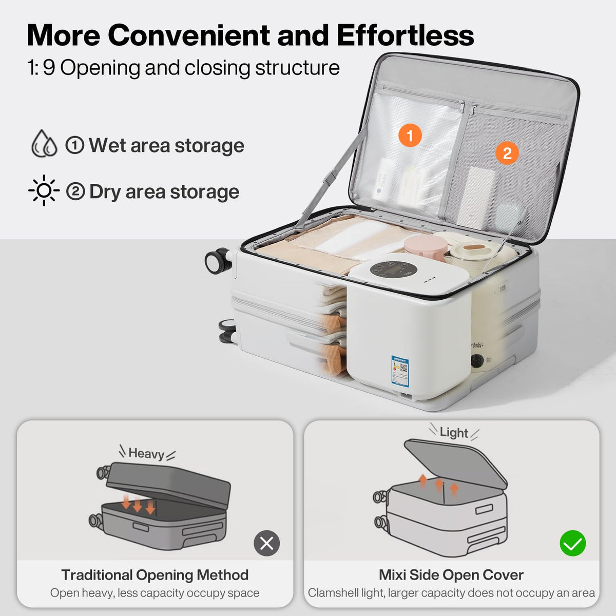 mixi 24 Inch Large Expandable Checked Luggage PC Hard Shell Suitcase Top Opening Rolling Travel Suitcases with Spinner Wheels & TSA Lock, Smoke White