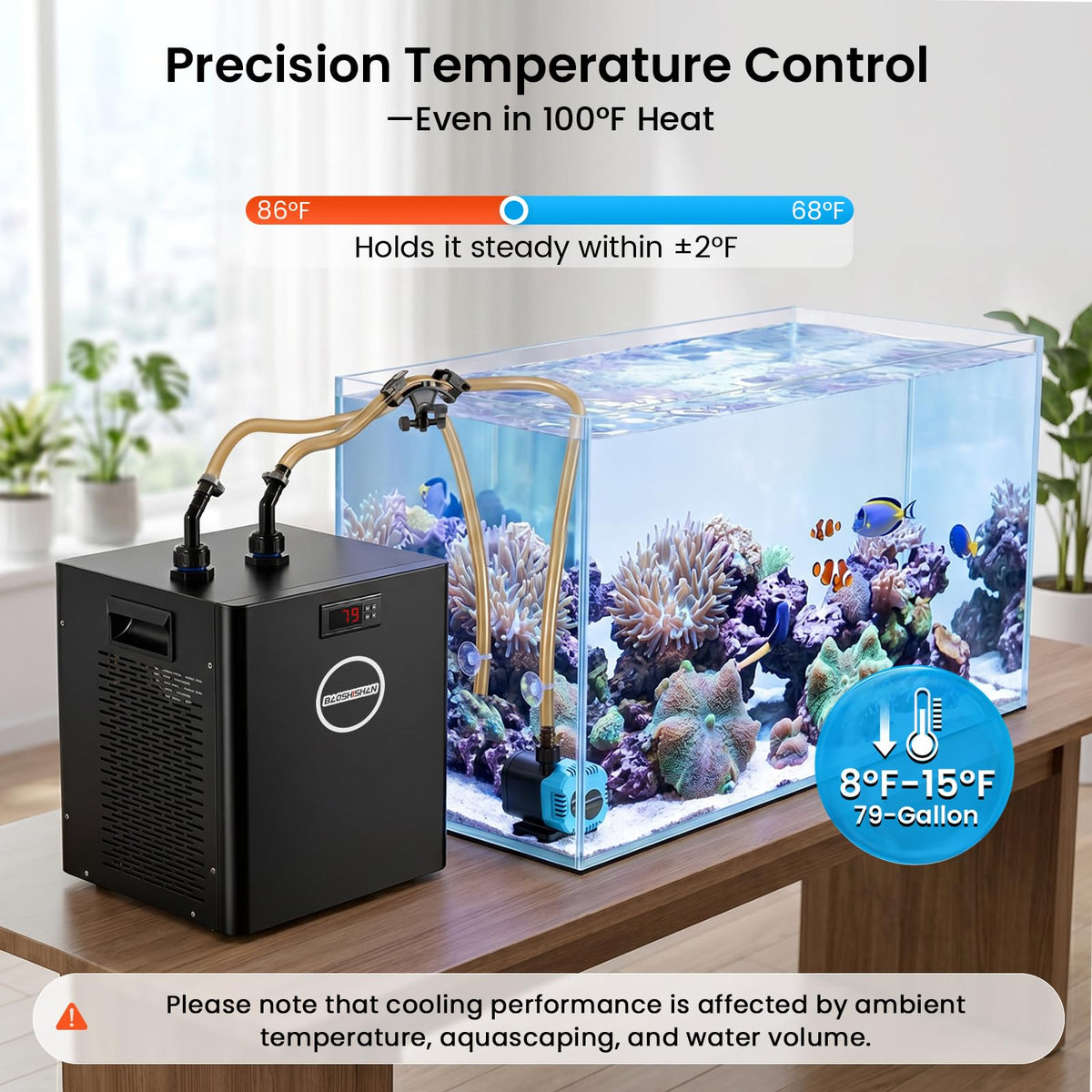 BAOSHISHAN 1/3 HP Aquarium Chiller 79 Gallons 300L Water Cooling System Set