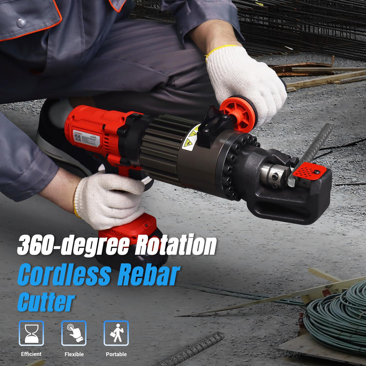LOSCHEN 360-degree Rotation Cordless Rebar Cutter,Portable Handheld Rebar Cutting Saw,Electric Hydraulic Rebar Cutter,Cutting up from 3/20" (4mm) #3 to 7/8" (22mm) #7 Rebar (Li-ion Battery Version)