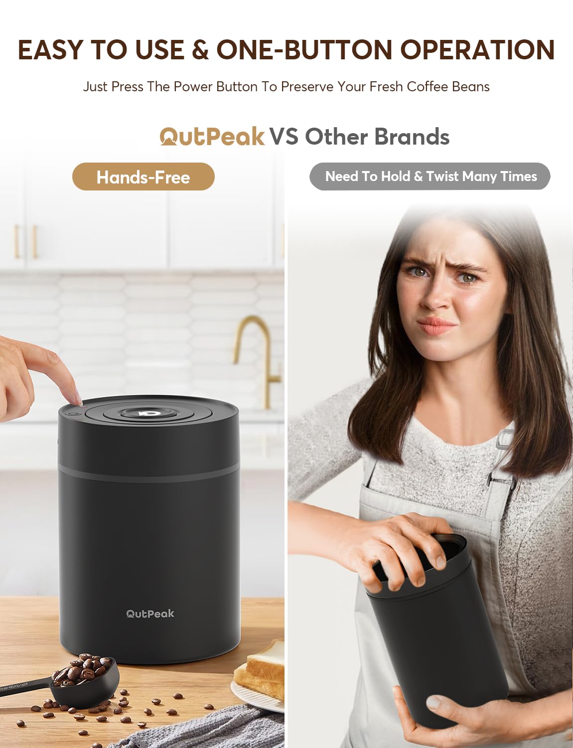 OUTPEAK Kilo Auto Vacuum Coffee Canister: 1.5L for 17.6oz, 1.35L for 14oz Coffee Beans