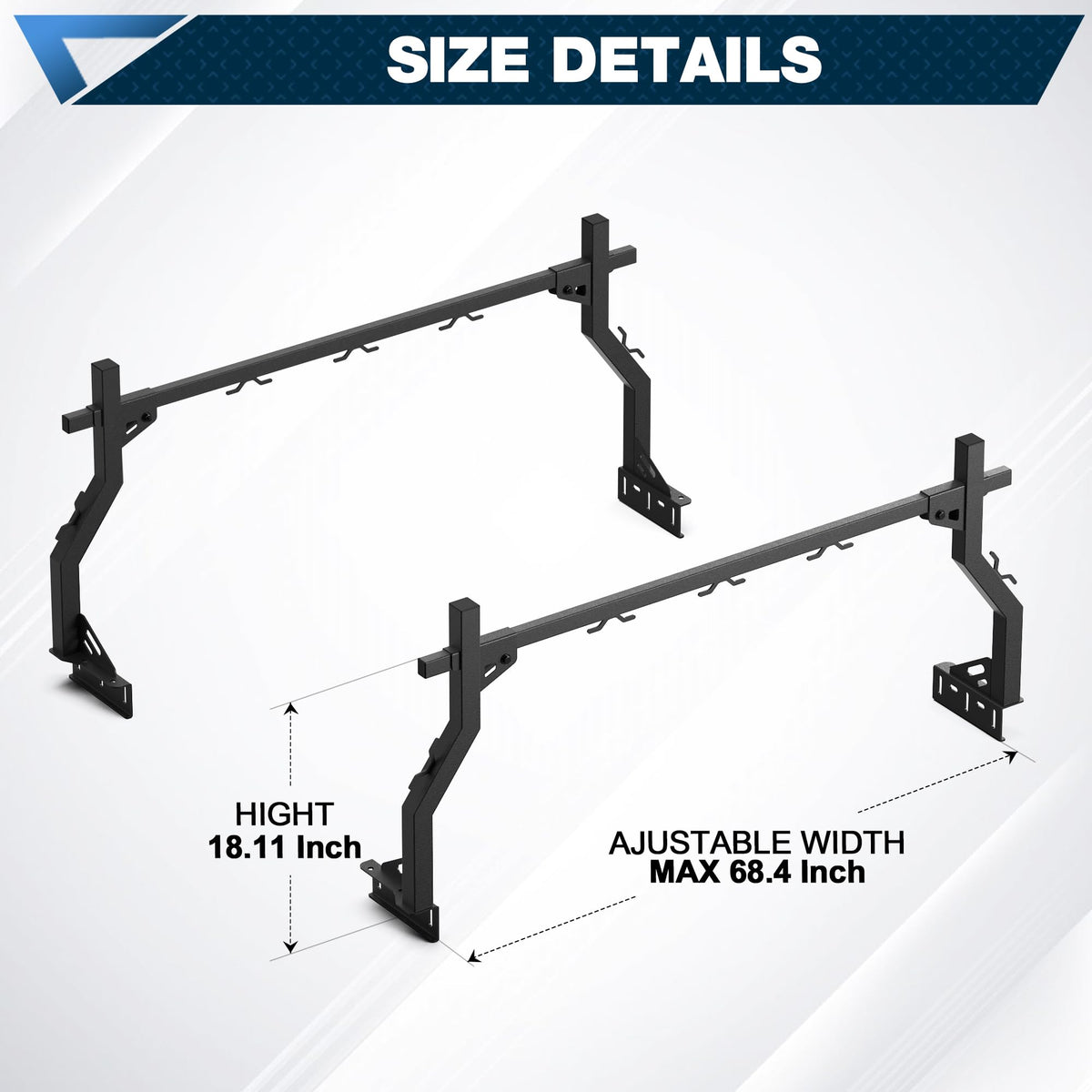 Ladder Rack for Truck Bed, Adjustable 46"-71" Width Heavy-Duty Truck Rack with E-Coating & Powder-Coated Finish, 1000LBS Capacity, No-Drilling Universal Fit for Kayaks Canoes Ladders Camping Gear