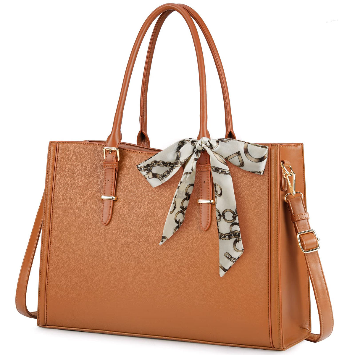 Laptop Bag for Women 15.6 inch Waterproof Laptop Tote Work Bag Leather Computer Tote Briefcase Bag Office Professional Large Capacity Handbag School Shoulder Bag Brown