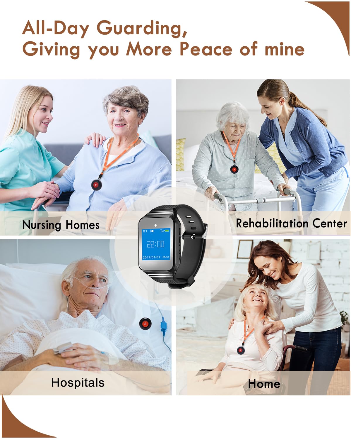 CallToU Caregiver Wireless Smart Call Button - 500+ ft Vibration Nurse Calling Alert System for Elderly at Home/Clinic/Medical Institution/Nursing Home - 1 Wrist Pager 10 SOS Call Buttons
