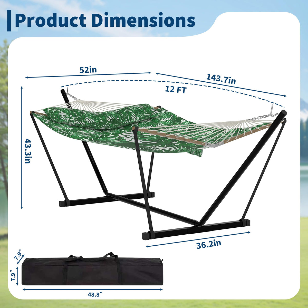 Garvee 2 Person Outdoor Hammock with Stand, Heavy Duty Portable Double Hammock with Balance Rope, MAX 450 LBS Capacity for Patio, Backyard, Garden, Beach