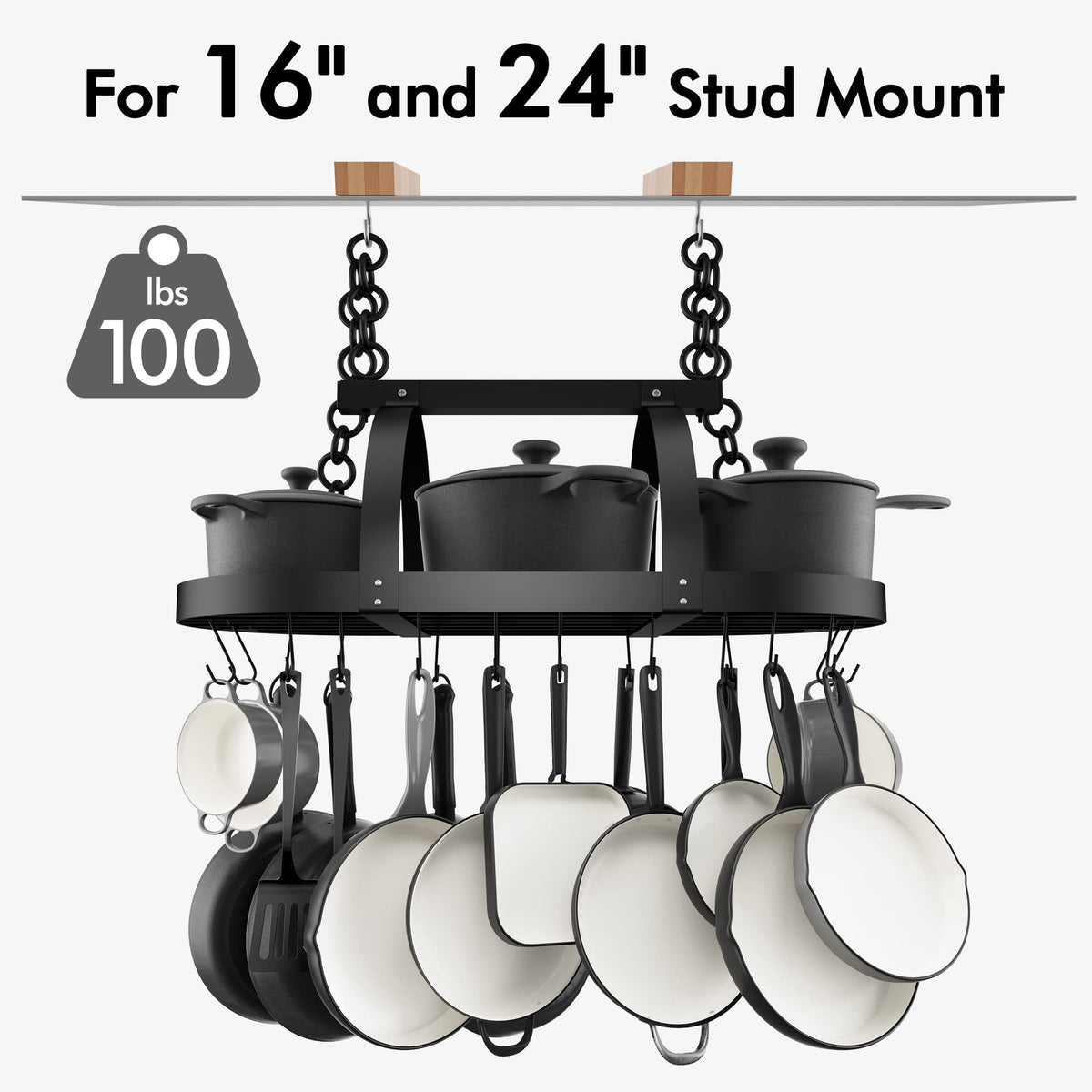 KES Ceiling Pot Rack 34-Inch Hanging Pot Rack for Kitchen Matte Black Paper Towel Holder Countertop, KUR221S85-BK+KPH202-BK