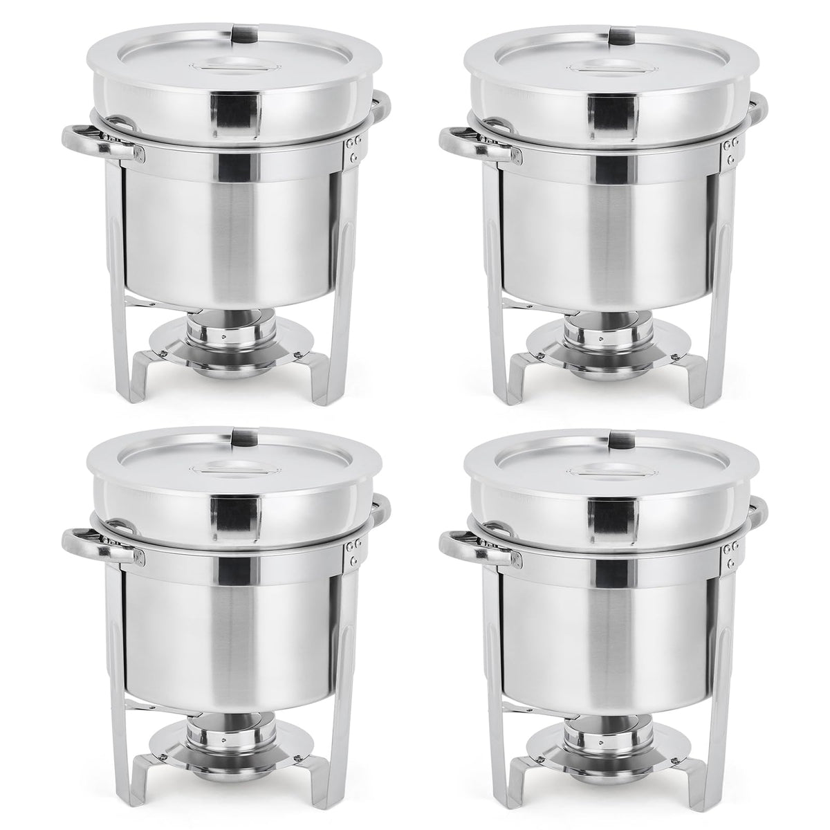 Commercial 7QT Soup Chafer Set, 4 Pack Stainless Steel Round Food Warmers Set with Pot, Notched Lids & Fuel Containers, Soup Warmers Ideal for Buffet Service & Event Catering