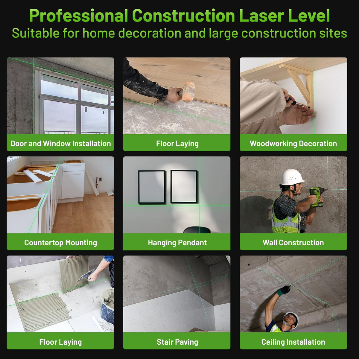 Huepar W04CG Laser Level 360 Self Leveling with Digital Angle Finder Digital Angle Gauge, Laser Class: Class II (IEC/EN60825-1/2014), 1mW power output