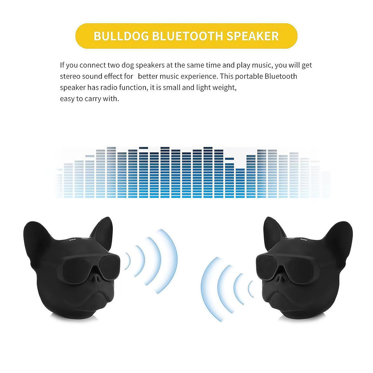DTHUIHUA Bulldog Wireless Speaker - Portable Bluetooth with Loud Stereo Sound, Compact Outdoor Speaker for Camping & Travel | Audio Gift for Home, Cute Companion Design（Matte Black）