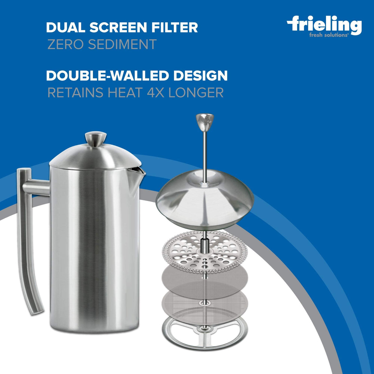 Frieling Double-Walled Stainless-Steel French Press Coffee Maker - Brushed 44-Ounce Insulated Coffee Press