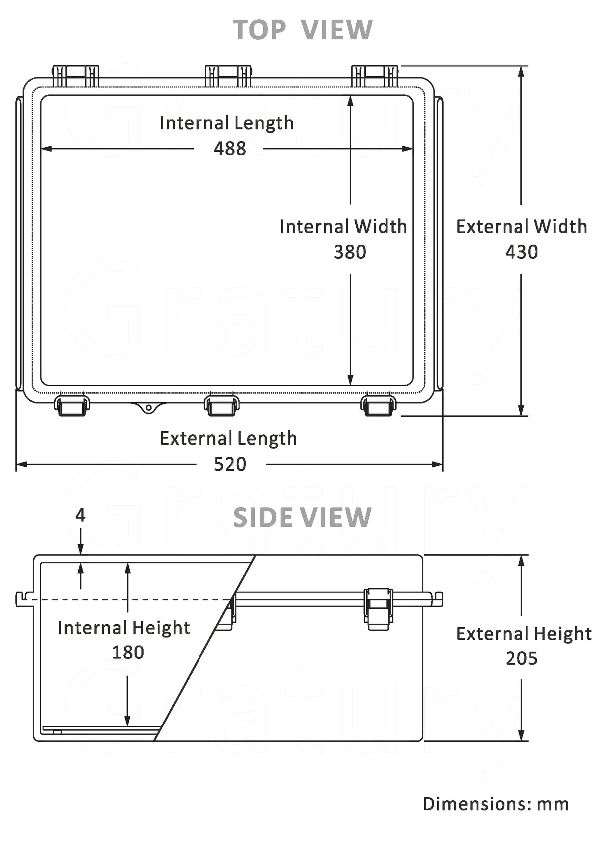 Gratury Junction Box, IP67 Waterproof Plastic Enclosure for Electrical Project, Hinged Grey Cover, Includes Mounting Plate and Wall Bracket 510×410×200mm (20"×16.1"×7.9")