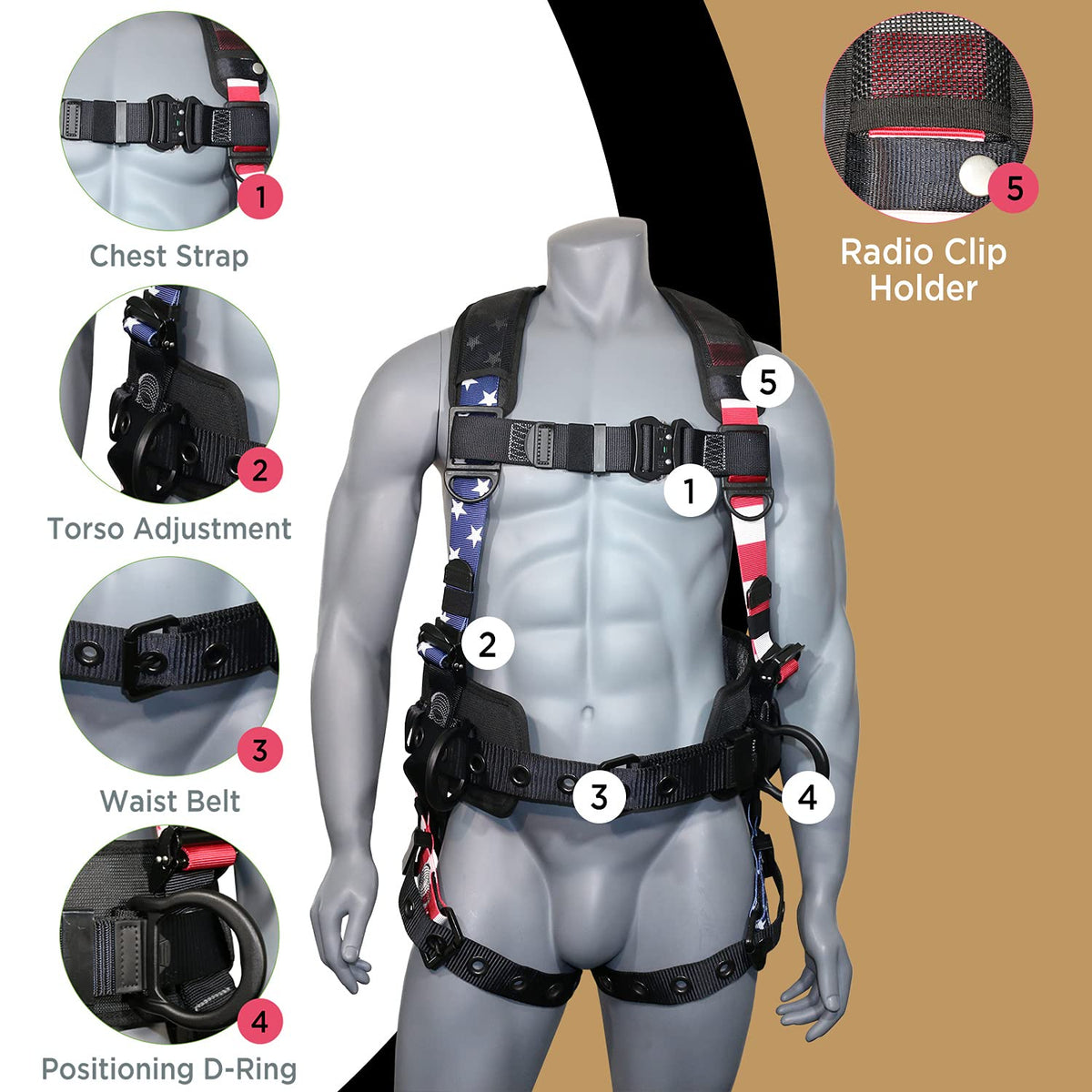 AFP Fall Protection Full-Body Premium Safety Harness, 8” Thick Support Belt, Aluminum D-Rings, Tongue Buckle (OSHA/ANSI PPE) – Fall Protection Harness, Safety Harnesses for Men Construction