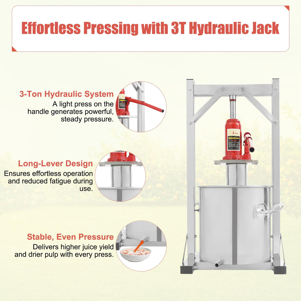 Fruit Press, 3.2 Gallon Food Grade Stainless Steel Cider Press with Hydraulic Jack Manual Grape Wine Making Supplies and Equipment Fruit Crusher for Home, Restaurants