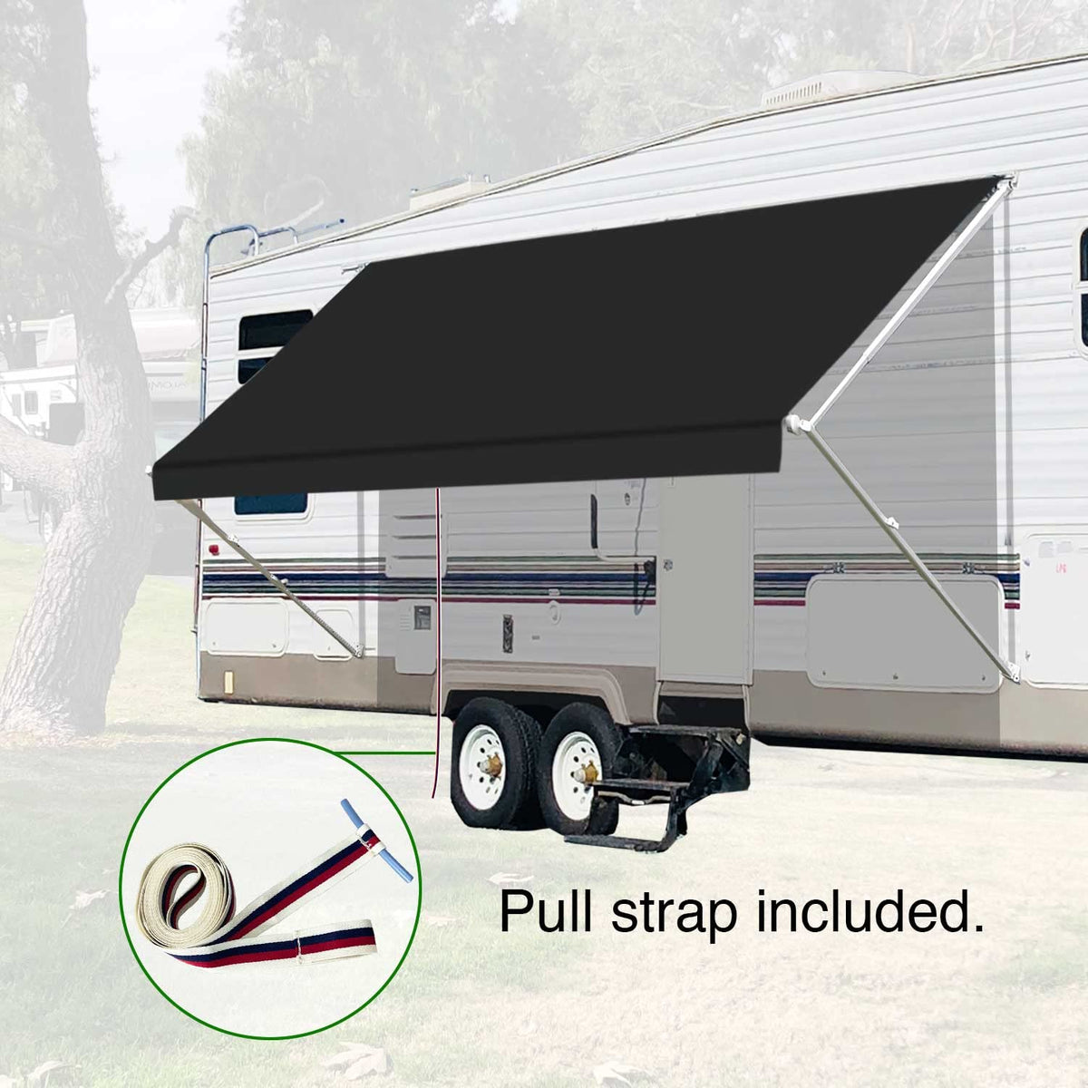 Leaveshade RV Awning Fabric Replacement Camper Trailer Awning Fabric Super Heavy Vinyl Coated Polyester 11'3''(Fit for 12' Awning)-Solid Black