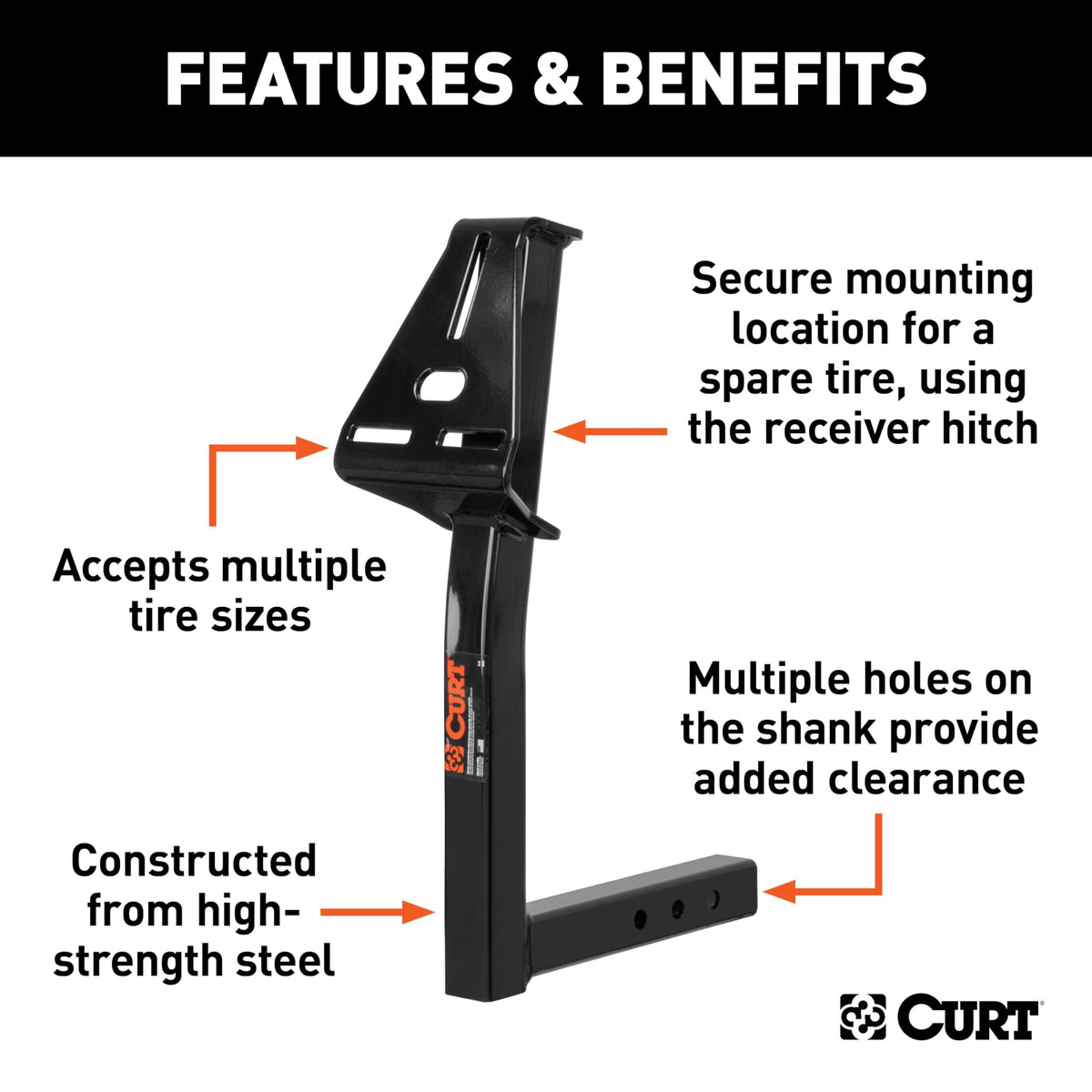 CURT 31006 24-Inch High Trailer Hitch Spare Tire Mount for 2-inch Receiver