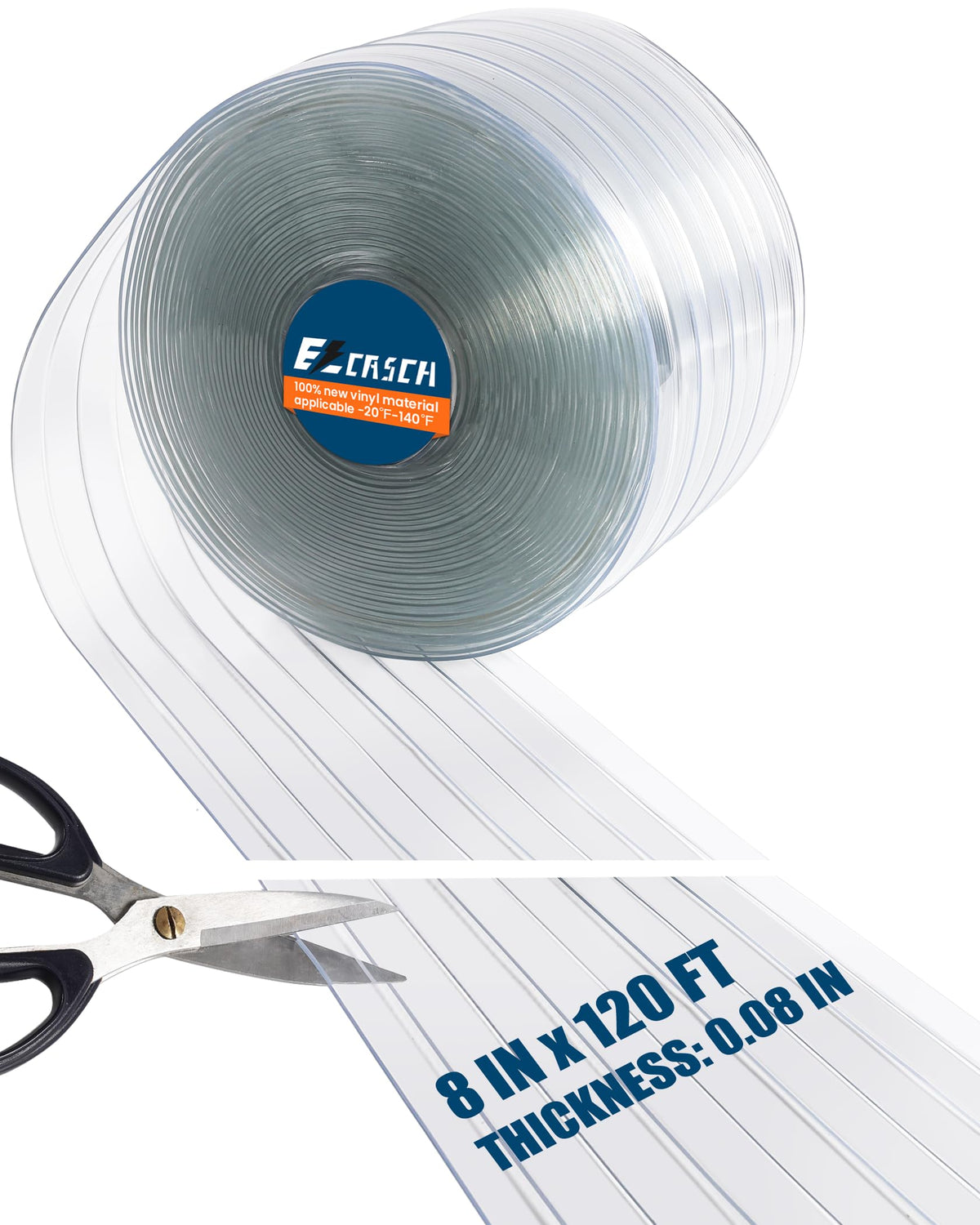 Ezcasch Vinyl Strip Curtain Roll PVC Replacement Strip Door Clear Plastic Strips Freezer Curtains for Dog House Door Flap, Winter, Commercial, Warehouse Doors, 8 Inches x 120 feet