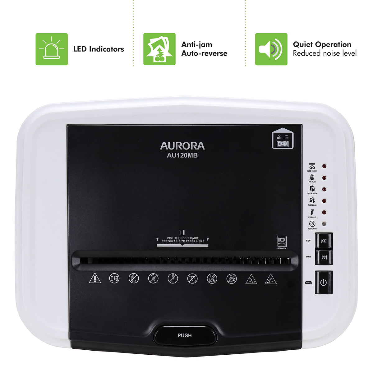 Aurora AU120MB 120-Sheet Auto Feed High Security Micro-Cut Paper Shredder / 30 Minutes (White/Black)