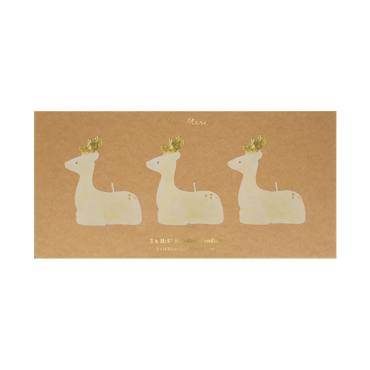 Meri Meri Small Ivory Reindeer Christmas Candles (Pack of 3), Unscented Decorative Candles, 4" Tall, Handpainted Details, Long Lasting Burn Time Approx 3 Hours