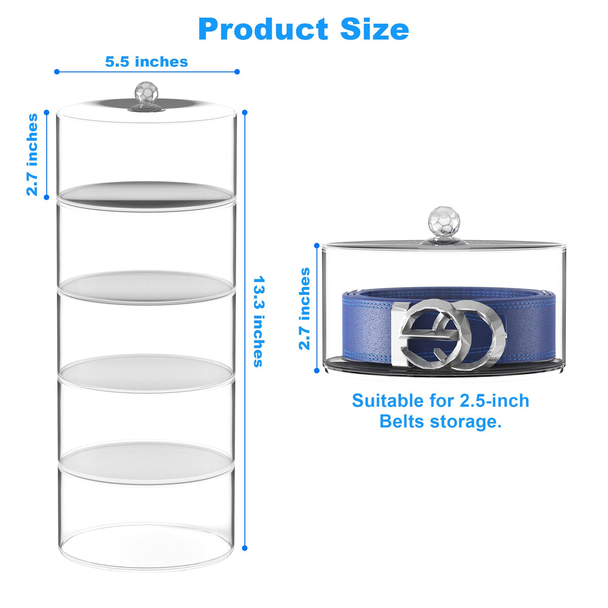 Yutzhre Belt Organizer, 5-Tier Acrylic Belt Storage & Holder for Closet - Clear Jewelry Organizer Case, Space Saving Display for Belts, Ties