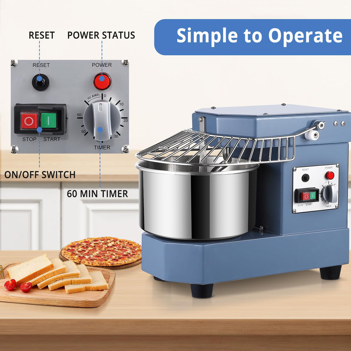 PioneerWorks Commercial Dough Mixer, 8Qt Capacity, 450W Dual Rotating Dough Kneading Machine with Stainless Steel Bowl, Safety Shield,110V for Restaurant, Bakeries,Pizzeria