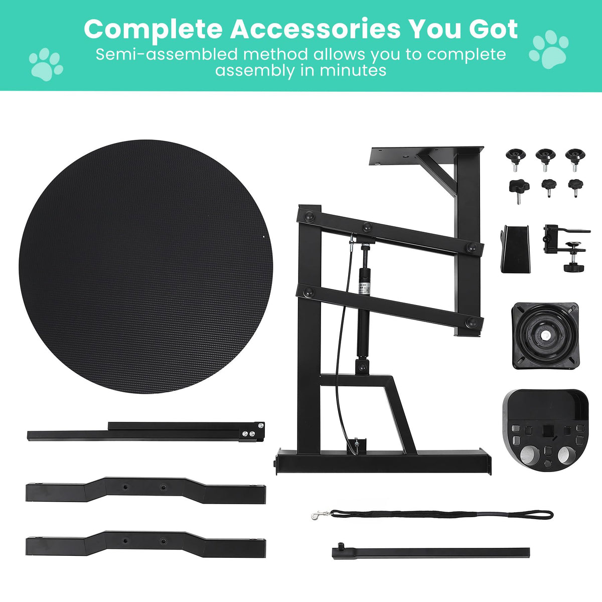 Garvee 24'' Hydraulic Lift Dog Grooming Table, Adjustable Cat Drying Rotating Desktop - Foldable, Adjustable Arm, Portable, Non-Slip Grooming Table for Large Small Dogs at Home, Capacity 250LBS