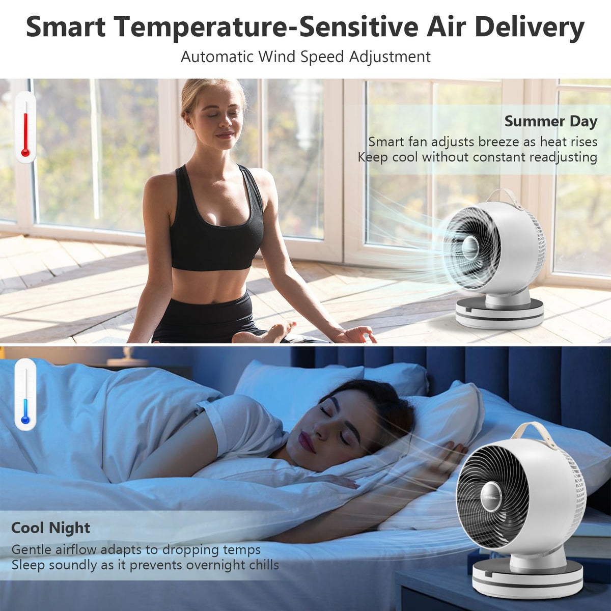 Leavesden Air Circulator Fan 0dB Quiet 15.75 Inch Table Fans for Bedroom, 12 Speeds, 12H Timer, Auto Temperature Control Oscillating Fan Desk Fan with Remote for Home Office Dorm