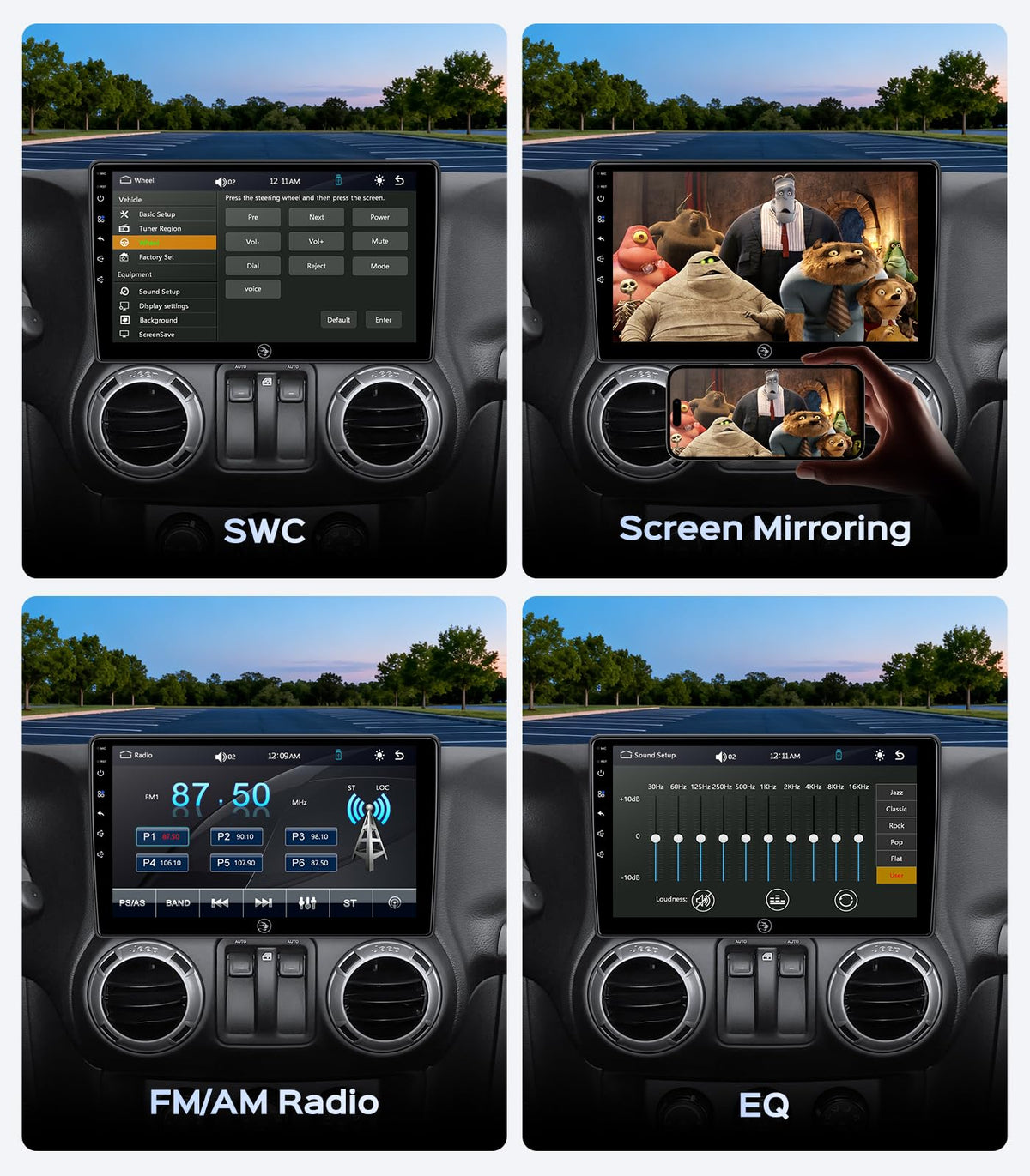 Linux Car Radio Stereo for Jeep Wrangler JK Compass Patriot Liberty Commander, 10.2 Inch Touchscreen Wireless CarPlay Android Auto GPS Navigation Head Unit WiFi Bluetooth FM/AM SWC
