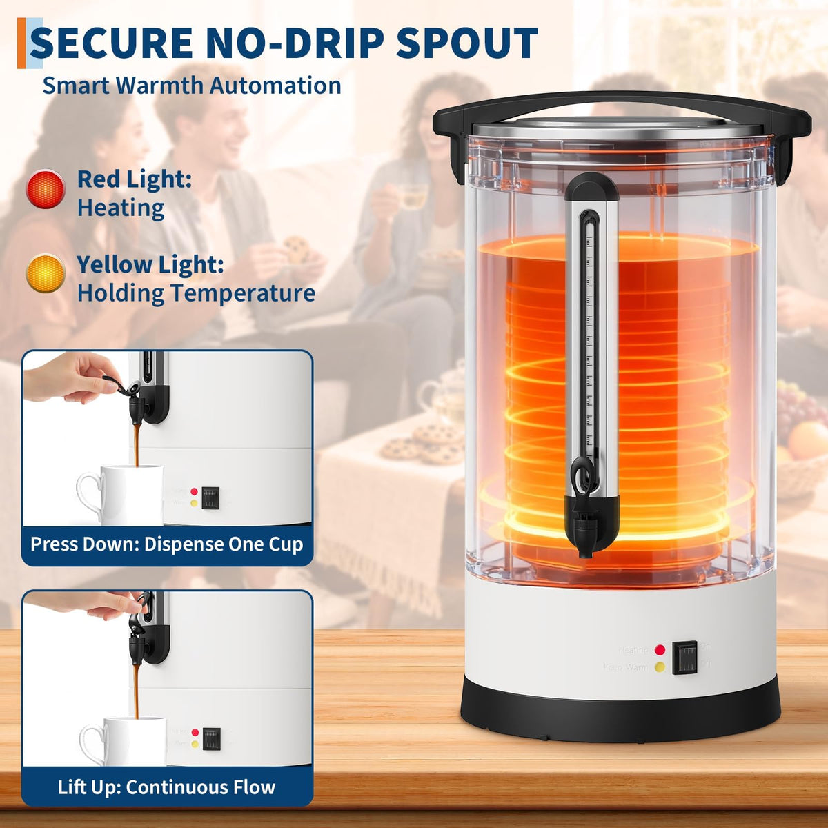 80 Cup Coffee Urn, 12L/3.2Gal Stainless Steel Hot Beverage Dispenser, Fast Brew Rapid Extraction, Auto Temperature Control Faucet, Commercial Hot Water Urn for Party Buffet Catering, White