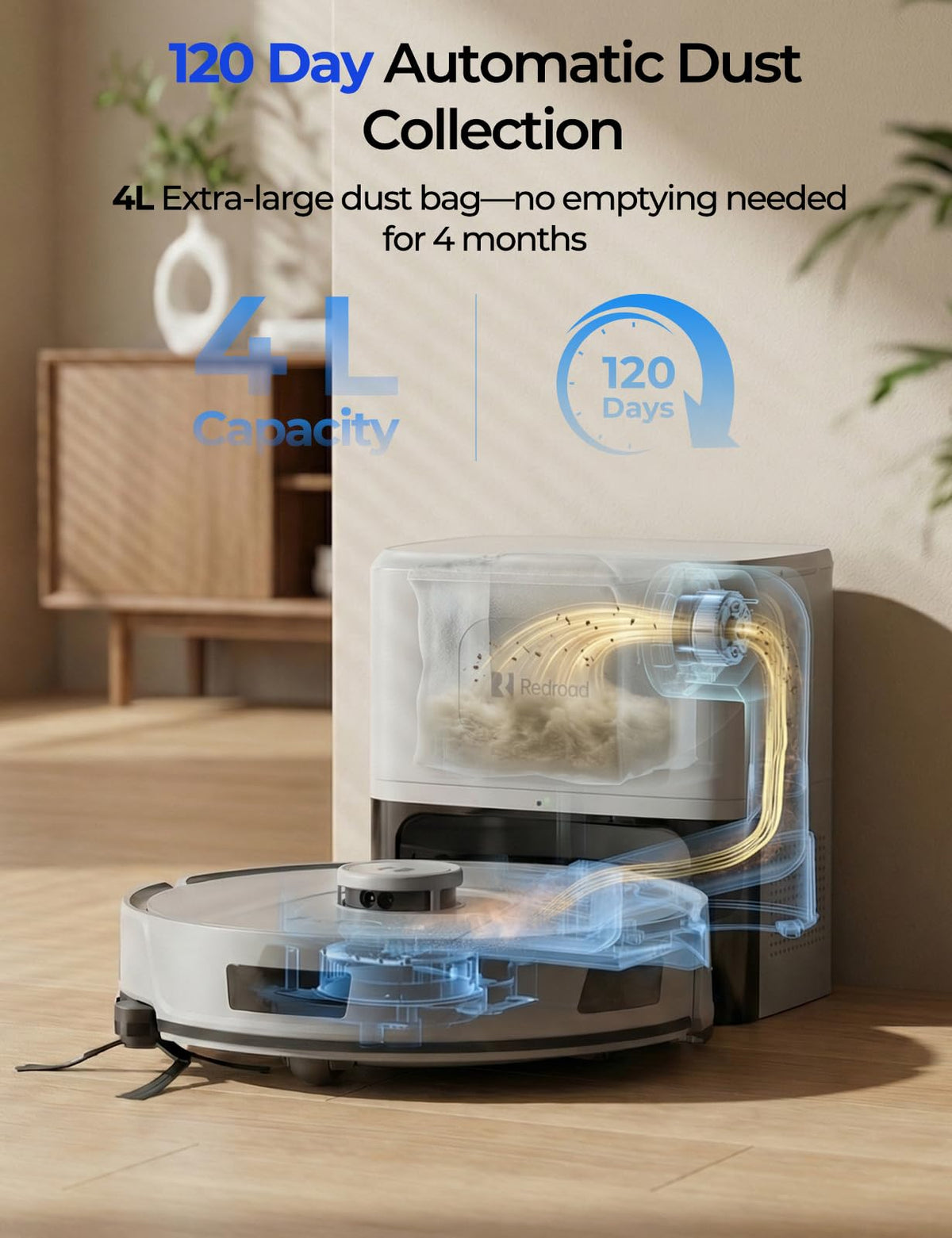 Redroad Robot Vacuum 20,000 Pa Robot Vacuum Mop,120Day Self Emptying Vacuum Robot,Lidar Navigation,5G 2.4GWiFi APP Aspirateur Robot,Self-Charging Robot Vacuums for Pet,Floor,Carpet GrayR11