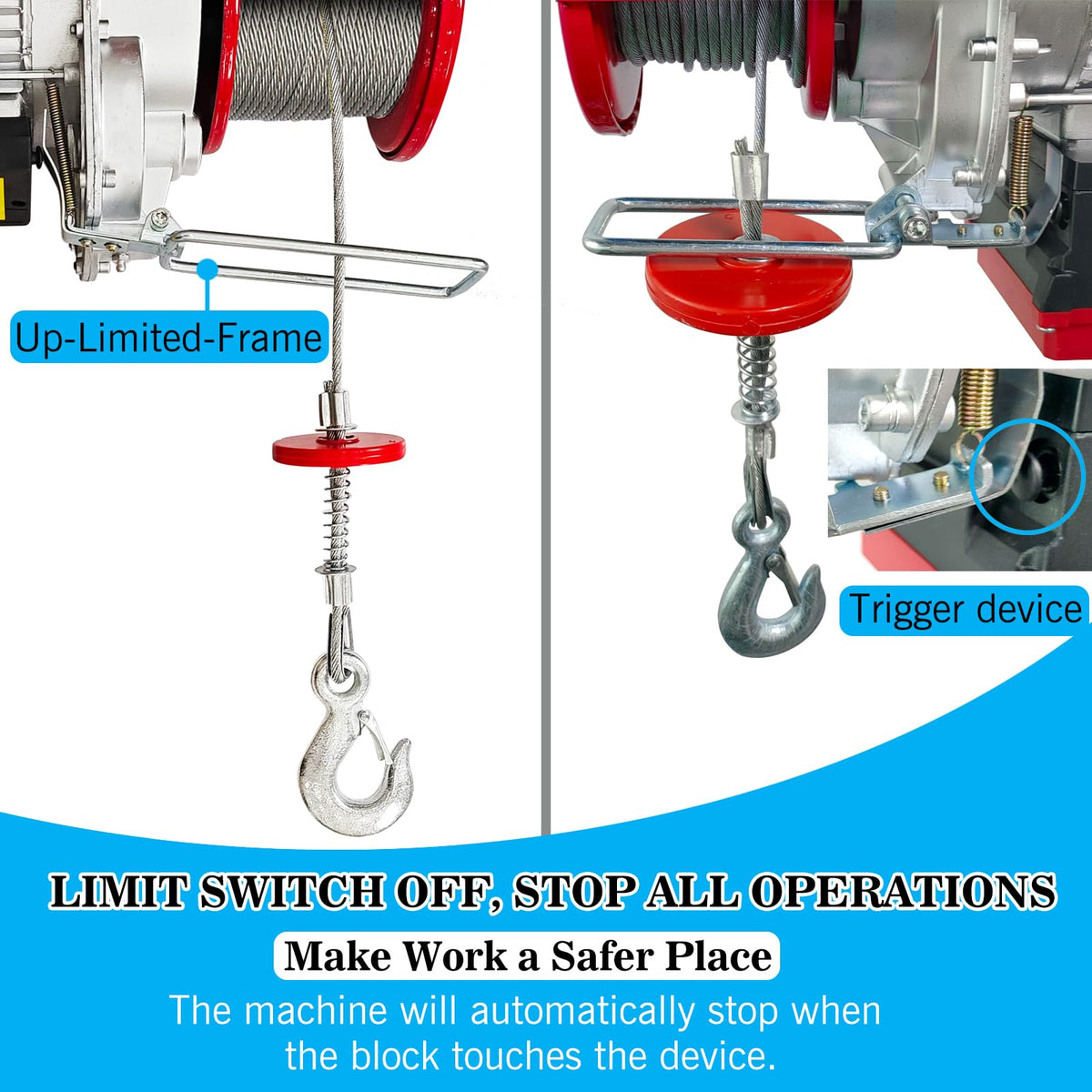 2 in 1 Electric Hoist,440 lbs Attic Lift Electric Hoist 110 Volt with Remote Control,16ft/33ft Lifting Speed,328ft Wireless/Wire Electric Hoist Winch for Garage,Warehouse,Factory,Construction Site