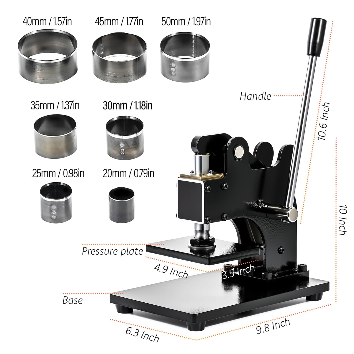 Leather Die Cutter Machine, 4.9”x3.5” Manual Leather Clicker Press Embossing Machine Heavy Duty Die Cutting Tool with 7X Round Dies for DIY Leathercrafts Fabric Rubber Plastic Cardboard