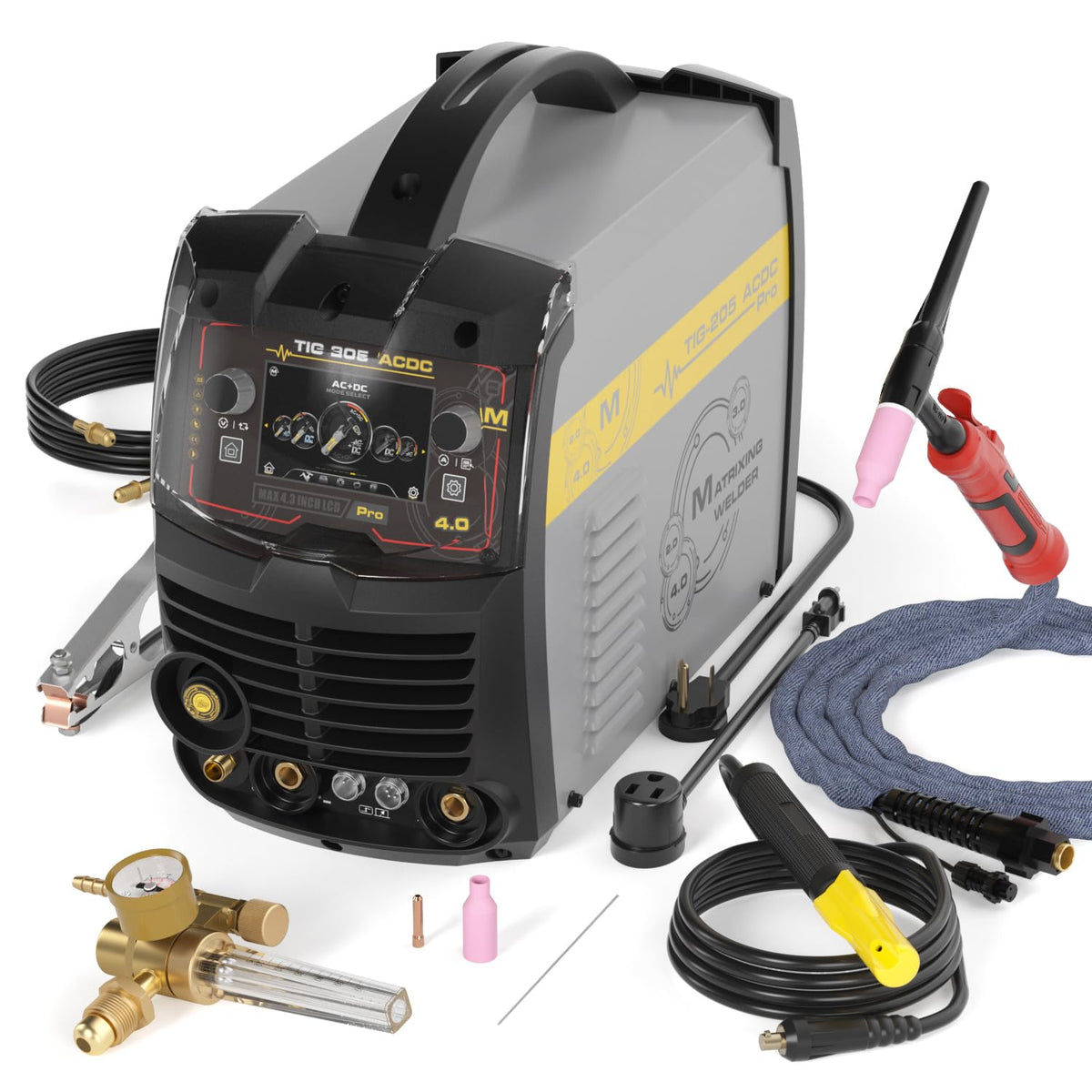 MATRIXINGWELDER TIG-205 PRO AC/DC TIG Welder 200Amp with Pulse, with LED Display, Aluminum TIG Welding Machine 110V/220V with HF/Lift TIG/Stick/MMA/SPOT