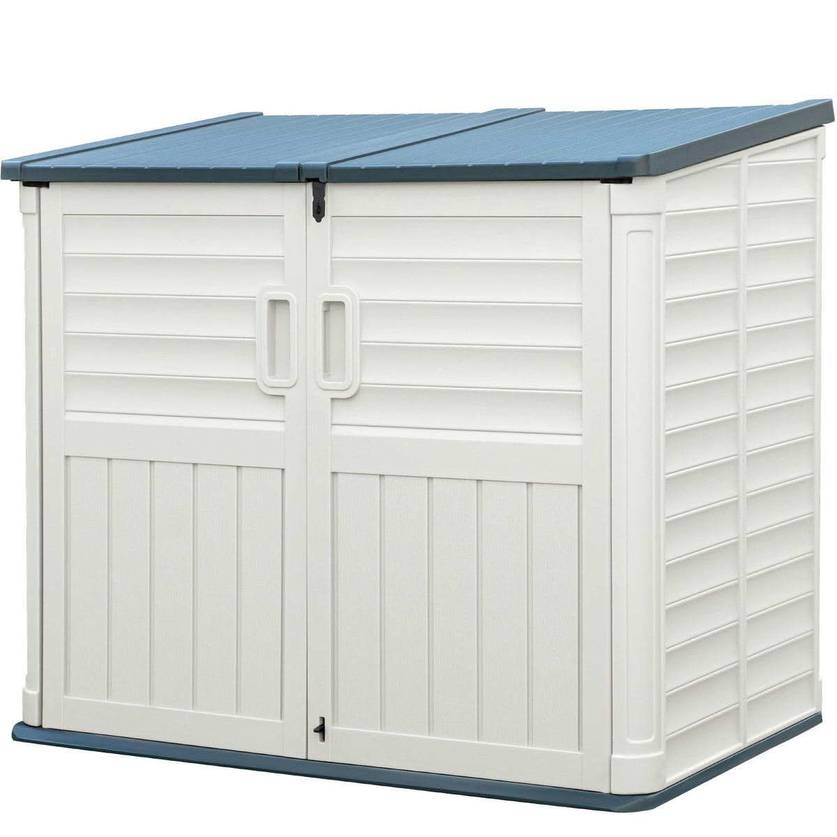 Greesum Outdoor Trash Can Storage Shed, 34 Cu.ft Waterproof Horizontal Storage Shed, Portable Horizontal Resin Storage Shed for Garden, Backyard, Patio, White