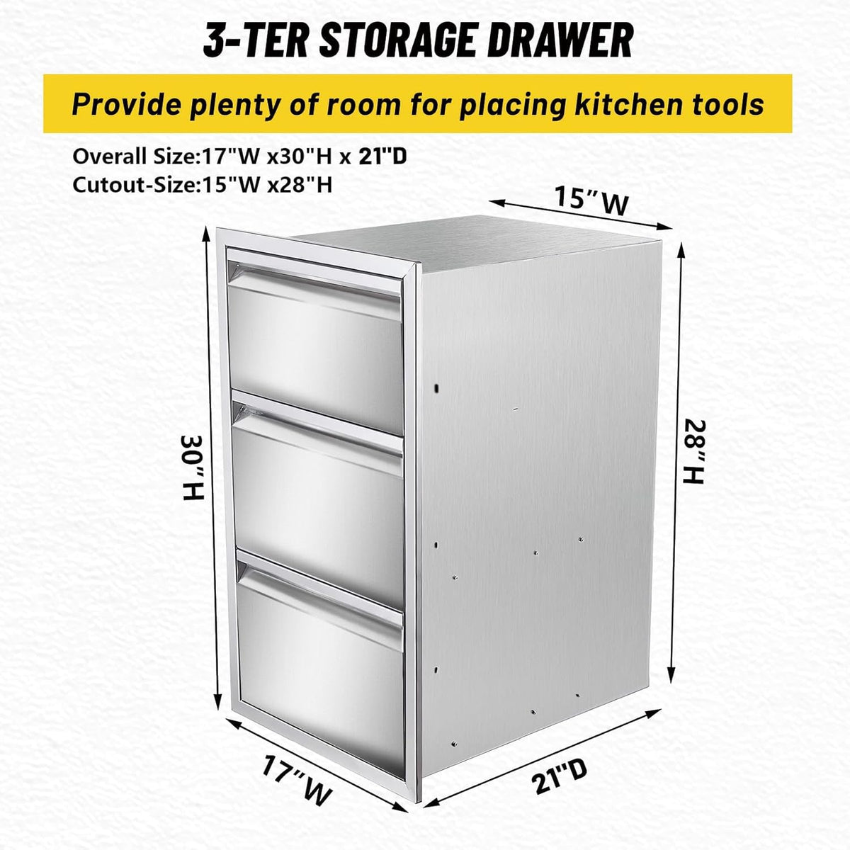yuxiangBBQ Outdoor Kitchen Drawer, Stainless Steel Tilting Paper Towel Holder Drawer Plus Double Drawers Combination, 17W 30H 21D Double Wall Outdoor Kitchen Drawers