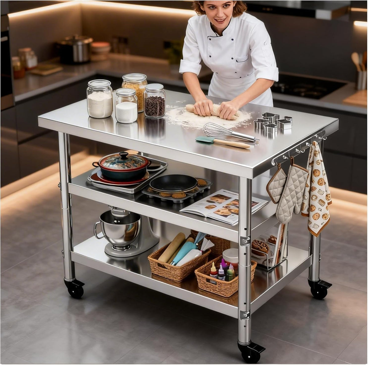 Stainless Steel Prep and Work Table with Wheels, Multi-Size Heavy-Duty Metal Commercial Kitchen Commercial Workbench,Suitable for Restaurants, Homes,Outdoor and Hotels(36" Lx24 Wx34 H)
