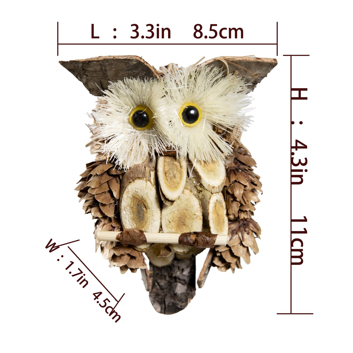 Berfutall-Woodland Animal Owl Ornaments, Wood and Sisal, Set of 6 Assorted, Christmas Tree, Thanksgiving Decor