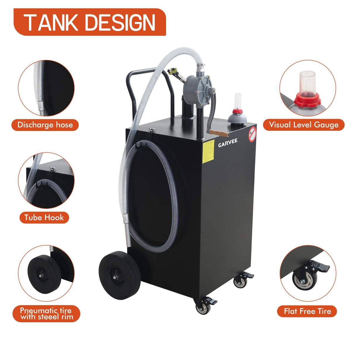 Garvee 45 Gallon Portable Fuel Caddy with Manual Transfer Pump, Heavy Duty Fuel Storage Tank on 4 Wheels, Gasoline Diesel Fuel Container for Trucks, Boats, ATVs, Lawn Mowers, Black