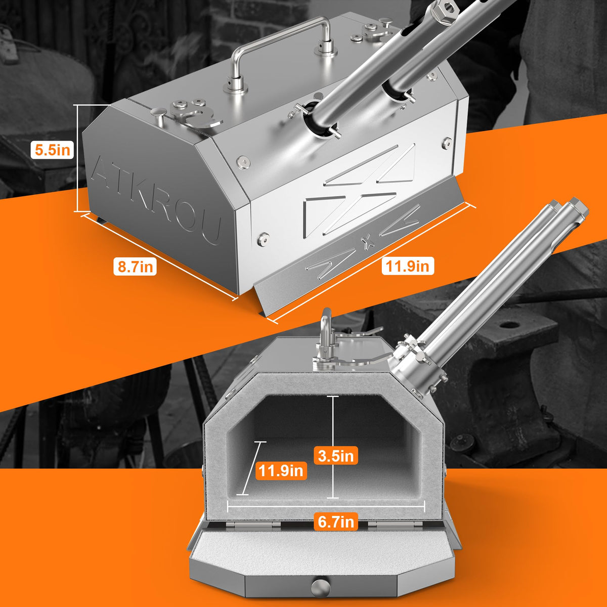 ATkrou 2 Burner Gas Propane Forge Double Doors,Portable Equipment,Knife Making(Stainless Steel) Blacksmithing Farrier Tool,Gas Welding Kits, Forge Kit-GY200