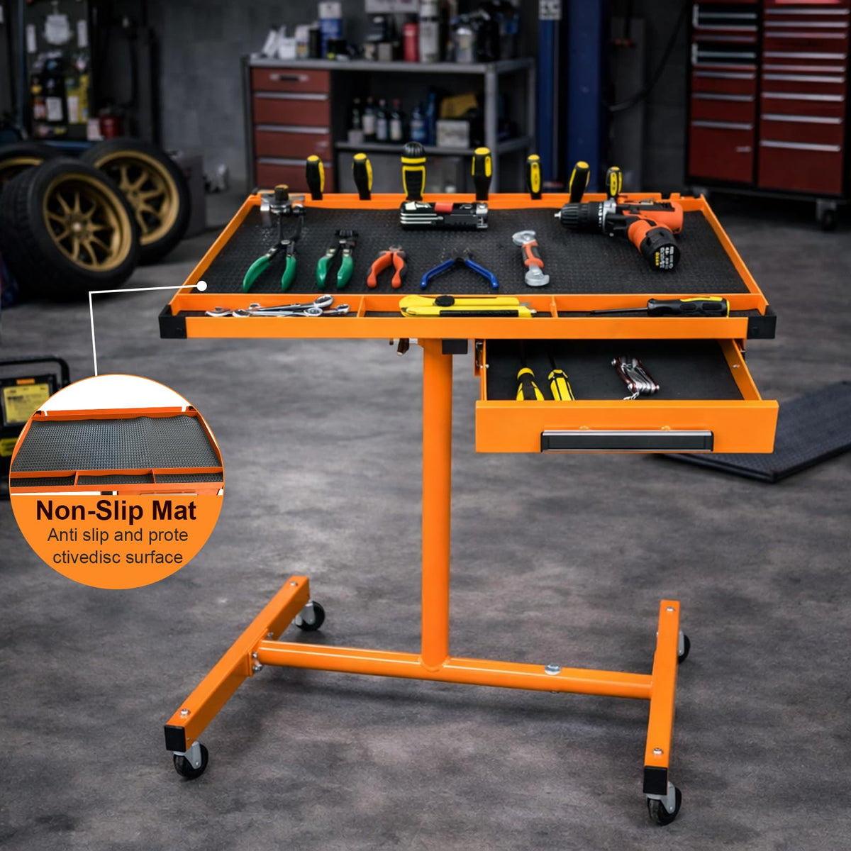 A A IN Heavy Duty Adjustable Work Table with Drawers, for Garages, Repair Shops and DIY, Portable. 220 Pounds Capacity.