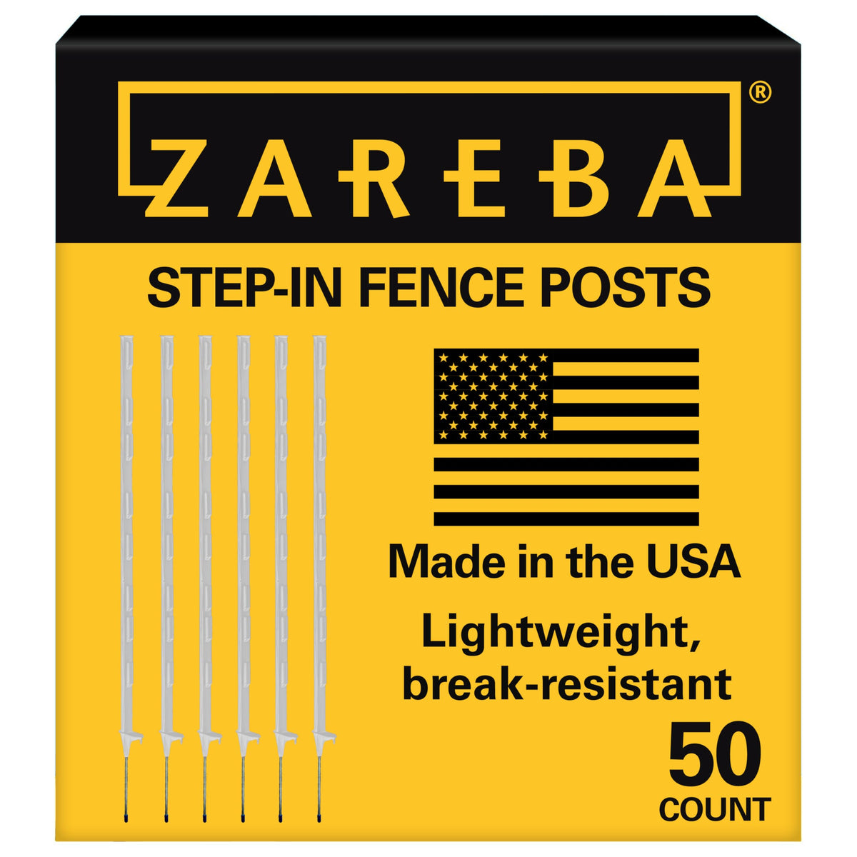 Zareba 4-Foot Step-In Electric Fence Posts - 50 Pack for Electric Fence System - Sturdy Construction - A-48, White - Easy to Install Step In Posts, Includes 50