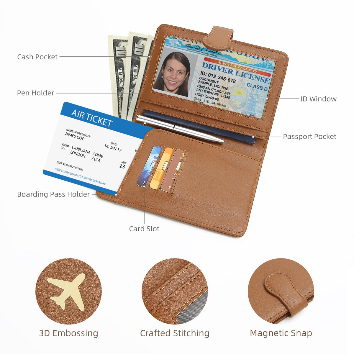 ZOPPEN Rfid Passport Holder for Travel, Passport Cover Wallet Case Travel Essentials Document Organizer, Card Holder Travel Wallet Womens Men, Brown