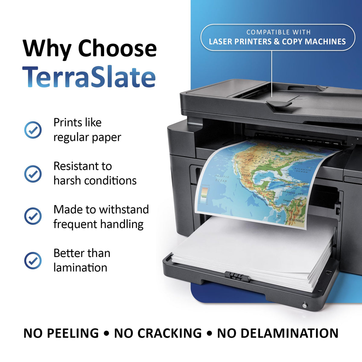 TerraSlate Waterproof Laser Printer Paper, 5 MIL 8.5" x 14", White, 250 Sheets I Rain/Weather/Rip-Proof Printing Paper