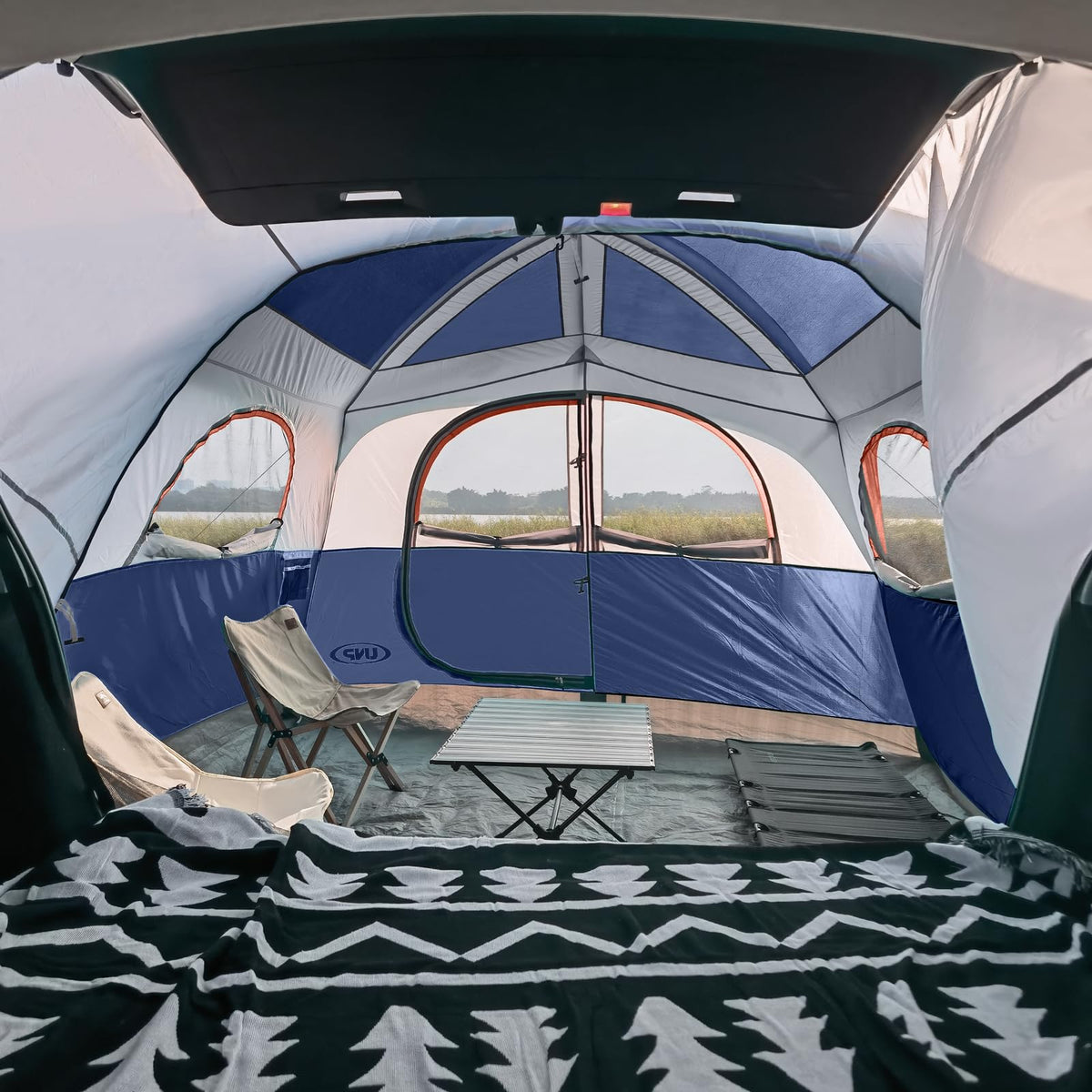 UNP SUV Tent for Camping, 6-Person Car Camping, SUV Tailgate Tent for Outdoor, Easy Set Up with Rainfly 10'x9'x78in(H) (Navy Blue)