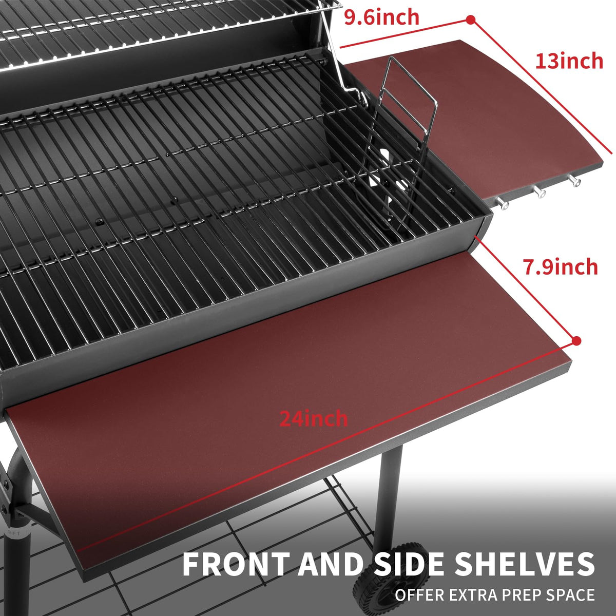 Kendane Barrel Charcoal Grill, Large Charcoal Grills with Front and Side Shelf, 627 Square Inches Cooking Grid, Outdoor BBQ Grill, Perfect for Backyard Camping, Patio Parties, and Picnics