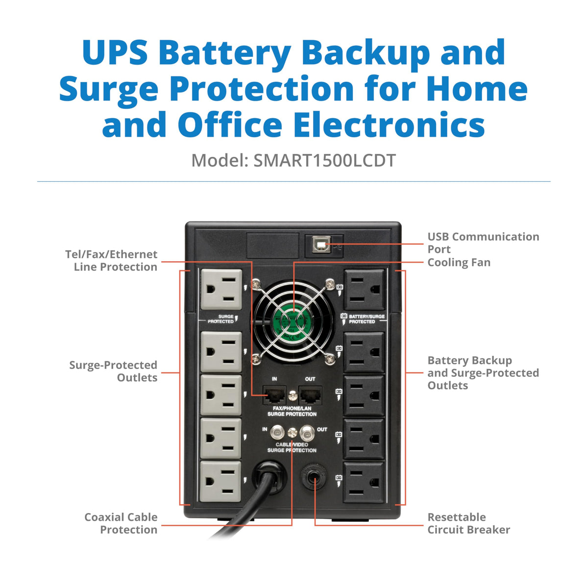 Eaton Tripp Lite Series SMART1500LCDT 1500VA UPS Battery Backup Computer Uninterruptible Power Supply Units & Surge Protector, 900W, 10 Outlets, AVR, LCD Screen, 3 Year Warranty & $250,000 Insurance