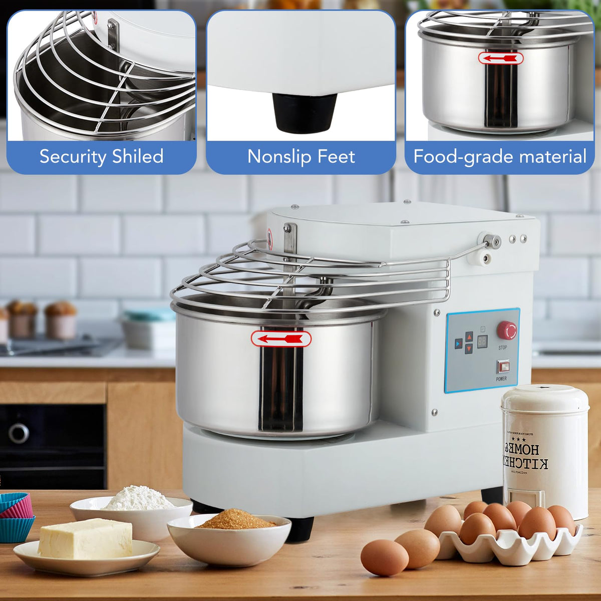 GarveeTech Commercial Food Mixer, 10.5 Qt Touch Screen Dough Mixer Machine with Timer, Security Shield, 650W Dual Rotating Dough Kneading Machine Food-grade Stainless Steel Bowl for Restaurant Bakery