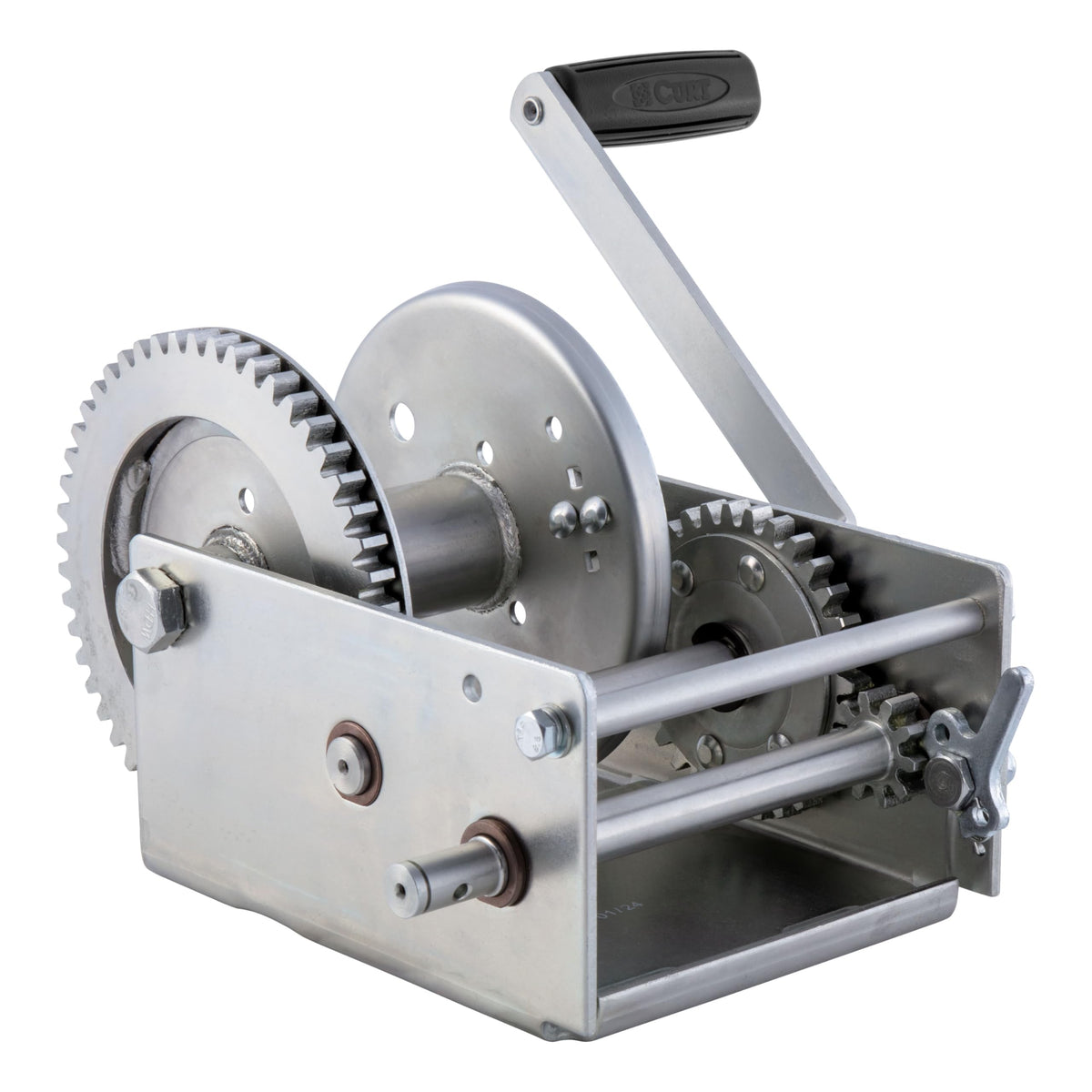 CURT 29538 Hand-Crank 2-Speed Winch, 3,800 lbs, 5.1:1 High, 15.8:1 Low Gear Ratio, 9.6" Handle