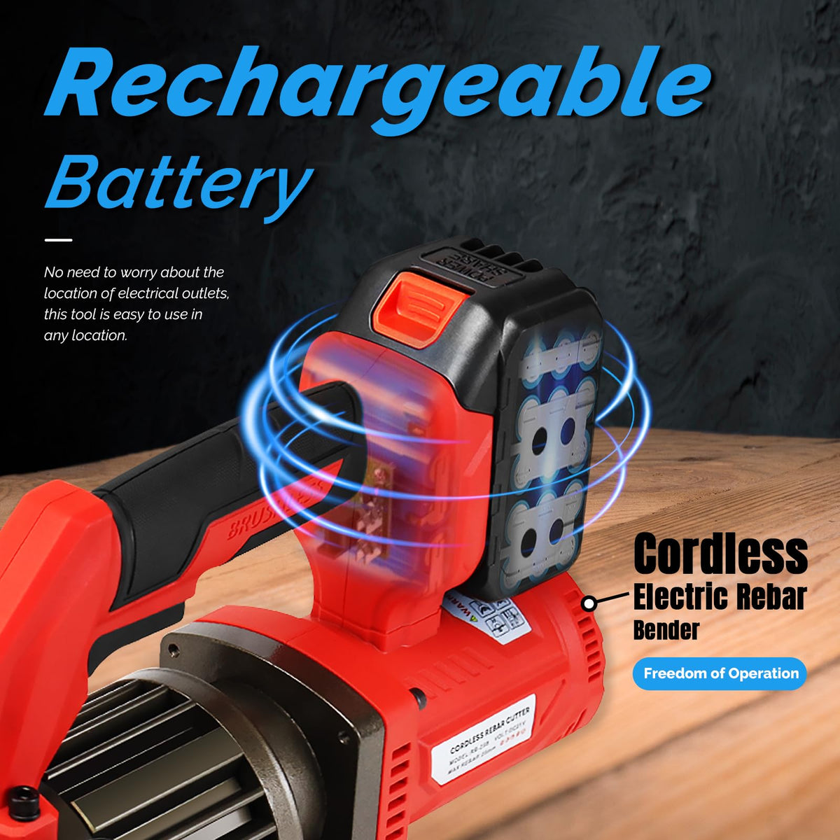 LOSCHEN Cordless Rebar Bender,Electric Hydraulic Rebar Bending Maching,Bending up to 1Inch 25mm #8 Rebar,Bending Angle 0-130 Degrees,Rechargeable Portable Handheld Rebar Bender Machine
