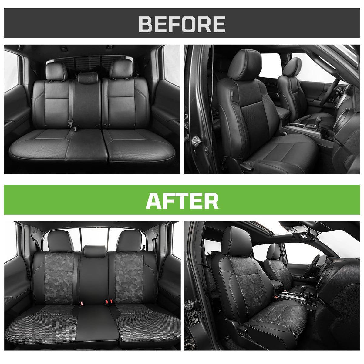 Car Seat Covers Fit for Toyota Tacoma 2016-2023,Full Coverage Faux Leather Car Seat Covers Full Set,Custom Waterproof Breathable Car Seat Protector Front Seat and Back Seat Covers for Cars(Black)