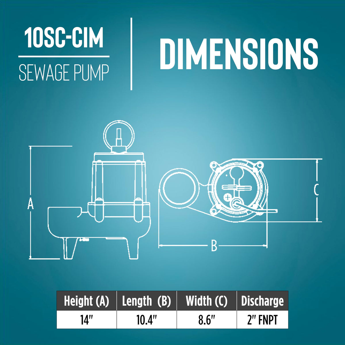 Little Giant 10SC-CIM, 115-Volt, 7200 GPH, 1/2 HP Manual Cast Iron Sewage/Effluent Pump (No Switch) with 2-Inch FNPT Discharge and 50-Ft. Cord, Blue, 511434